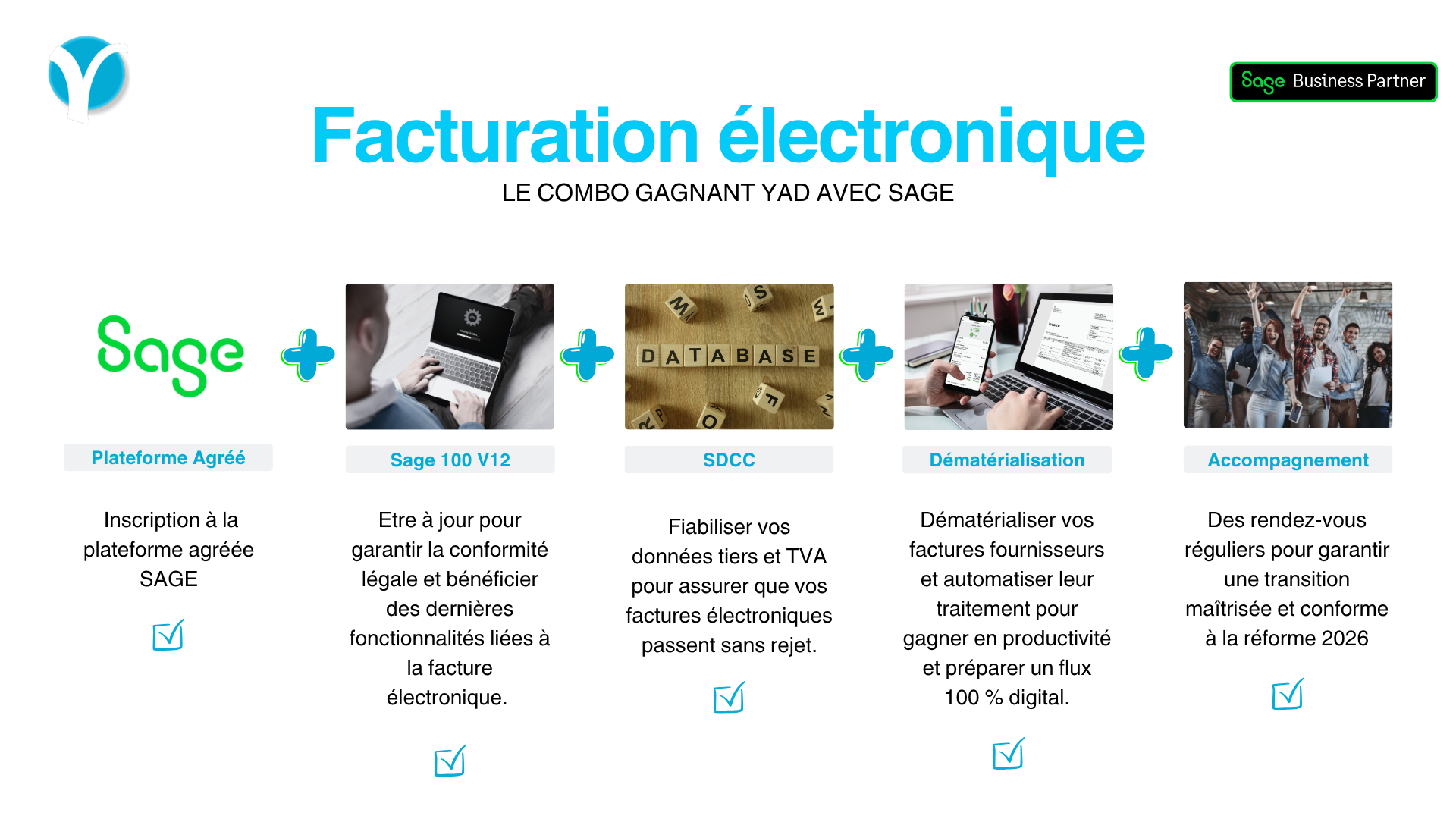 Combo gagnant YAD avec Sage - Plateforme Agréée, Sage 100 V12, SDCC, Dématérialisation, Accompagnement