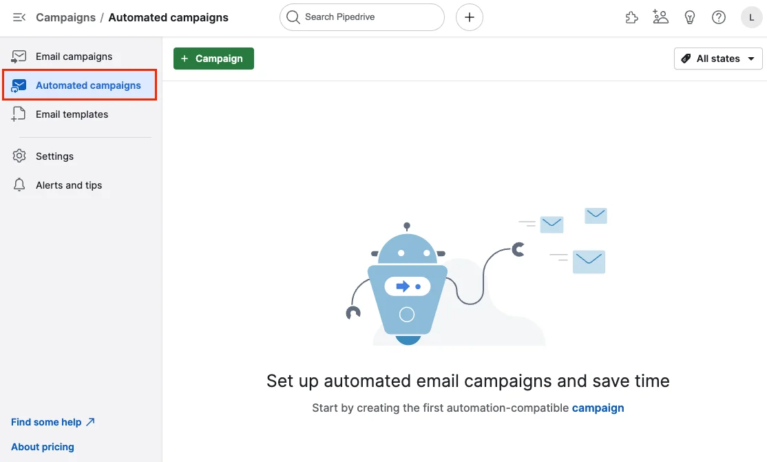 Campagne automatisée et déclencheurs dans Pipedrive Campaigns