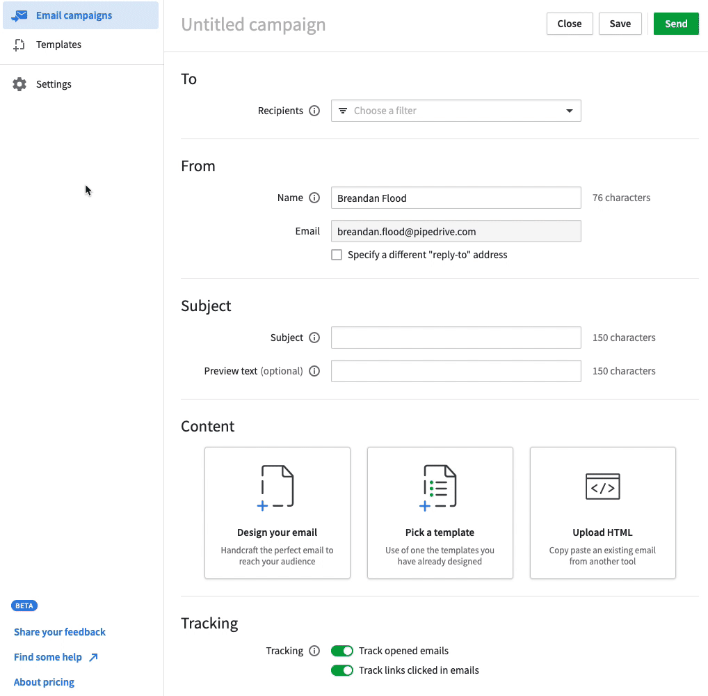 Éditeur glisser-déposer et modèles d'emails dans Pipedrive Campaigns