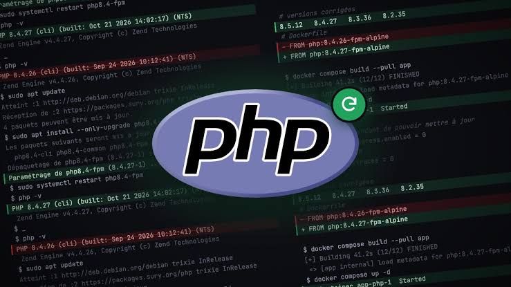 Illustration des versions de PHP corrigées après la faille PHP2Shell : mise à jour de sécurité de PHP