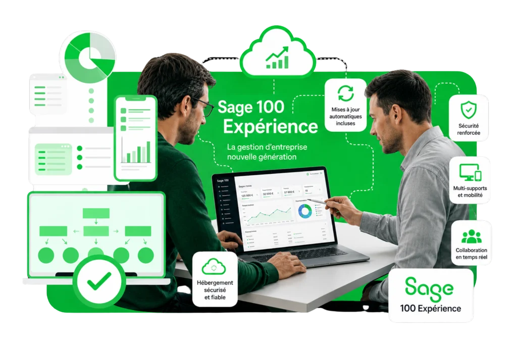 Sage 100 Expérience : gestion d'entreprise nouvelle génération avec mises à jour automatiques, sécurité renforcée et mobilité